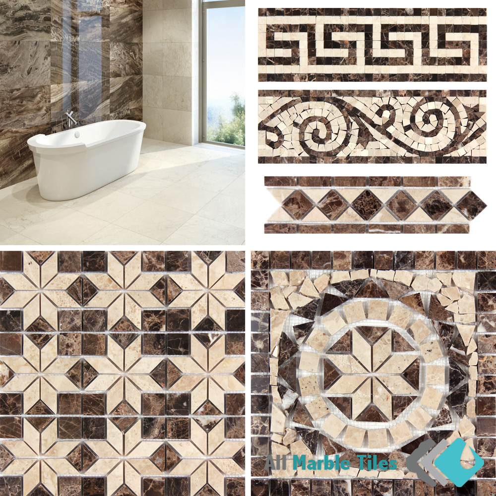 Dark Emperador Marble Floor And Mosaic, Italian Tile Nyc